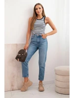 Dámsky bavlnený pruhovaný top bez rukávov modrý