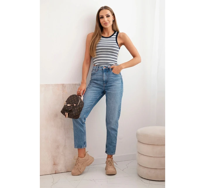 Dámsky bavlnený pruhovaný top bez rukávov modrý