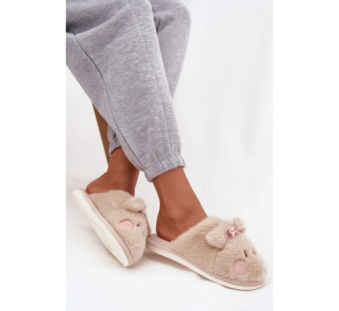 Dámske domáce papuče s ušami a mašľou Corayne - béžové Dámske domáce papuče s ušami a mašľou Corayne - béžové