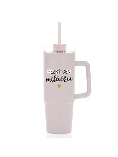 HAPPY DAY TO MY BABY - ružový cestovný termohrnček s priehľadným viečkom 900 ml