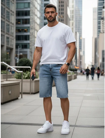 Pánské džínové šortky s páskem model 22225126 modré - FashionStreet Pánské džínové šortky s páskem model 22225126 modré - FashionStreet
