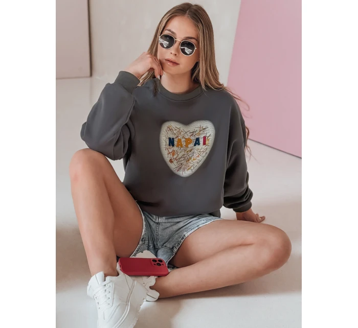 Dámská oversize mikina se srdcem graphite Dstreet model 21988121 - FashionStreet Dámská oversize mikina se srdcem graphite Dstreet model 21988121 - FashionStreet