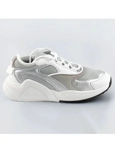 Bielo-šedé šnurovacie sneakersy s farebnými vsadkami (6346)
