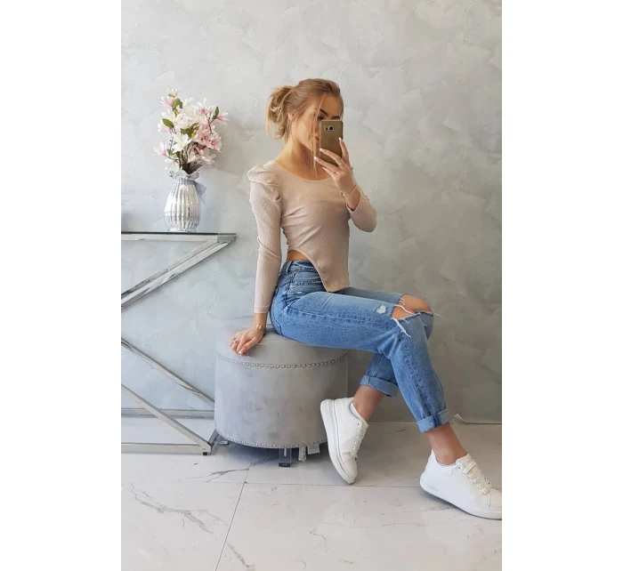 Blúzka s buffovými rukávmi tmavo béžová