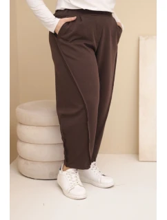 Dámske Plus veľkosť bavlnené nohavice s vysokým pásom voľné hnedé