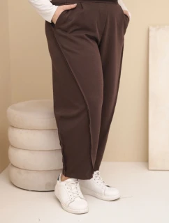 Dámske Plus veľkosť bavlnené nohavice s vysokým pásom voľné hnedé