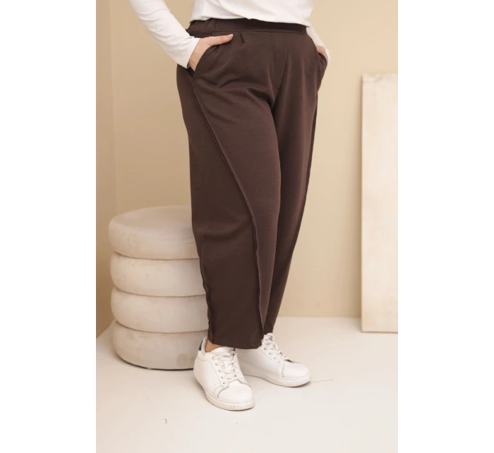 Dámske Plus veľkosť bavlnené nohavice s vysokým pásom voľné hnedé Dámske Plus veľkosť bavlnené nohavice s vysokým pásom voľné hnedé