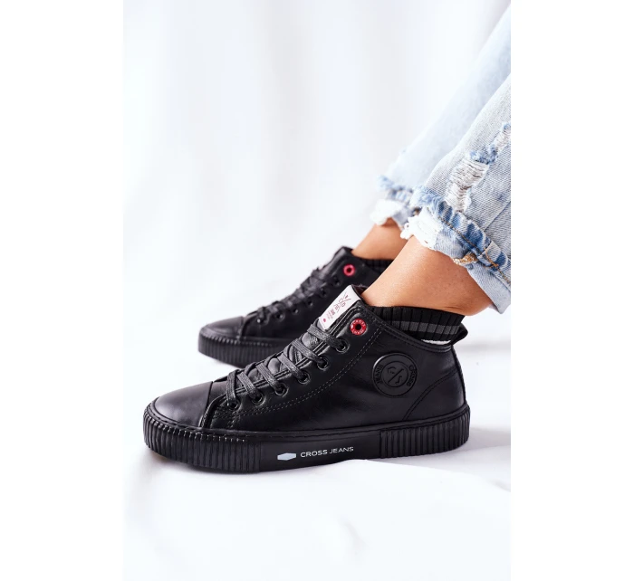 Trampki Damskie Cross Jeans Wysokie Czarne II2R4021 Trampki Damskie Cross Jeans Wysokie Czarne II2R4021