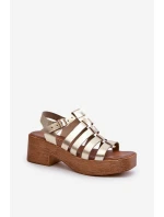 Zazoo 40410 Skórzane Sandały Damskie Złote