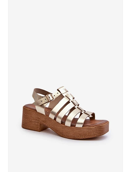 model 21659231 Dámské kožené sandály Zlaté - Zazoo