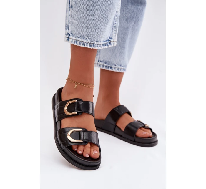 Eko Kožené Dámské Pantofle S Pásky Černé Rosinessa