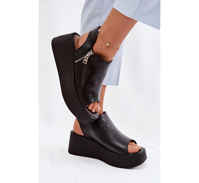 Zazoo 1792 Kožené sandály na platformě Černé Zazoo 1792 Kožené sandály na platformě Černé