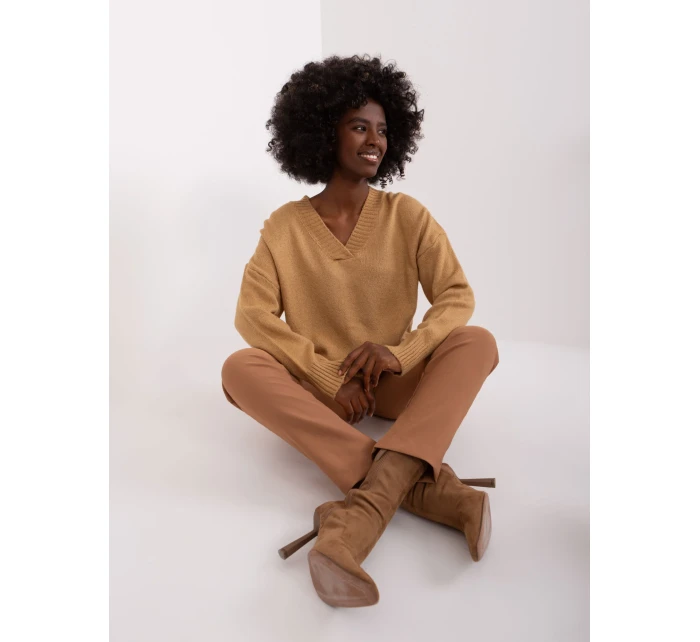 Sweter BA SW model 19341683 camelowy - FPrice Sweter BA SW model 19341683 camelowy - FPrice