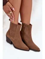 Dámska zateplená členková obuv Dylira na podpätku - ťava, semiš Dámska zateplená členková obuv Dylira na podpätku - ťava, semiš
