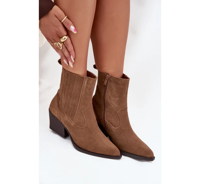 Dámska zateplená členková obuv Dylira na podpätku - ťava, semiš Dámska zateplená členková obuv Dylira na podpätku - ťava, semiš