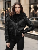Dámská kožená bunda s kožešinou černá Dstreet model 21995407 - FashionStreet