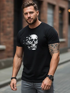 Pánske tričko s potlačou lebky s dynamickým efektom NX086R