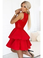 rozšířené šaty s krajkovým výstřihem červené model 21241682 - numoco