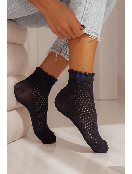 Milena ponožky 1115 Azure s mašľou pre ženy 37-41