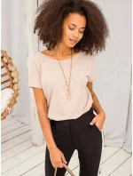 Béžové dámské tričko Tshirt basic s výstřihem vzadu Feel Good model 19552573 - Factory Price Béžové dámské tričko Tshirt basic s výstřihem vzadu Feel Good model 19552573 - Factory Price
