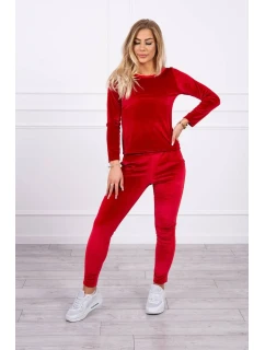 Velúrová súprava so záhybmi na zadnej strane červená