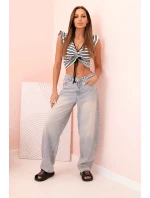 Dámska pruhovaná blúzka s volánom a volánom čierna