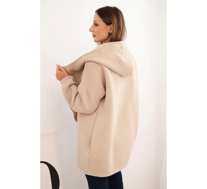 Dámská mikina s kapucí a asymetrickým zipem béžová