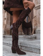 Damskie Kozaki Kowbojki Ze Zdobieniem Na Słupku Czekoladowe Darella Damskie Kozaki Kowbojki Ze Zdobieniem Na Słupku Czekoladowe Darella