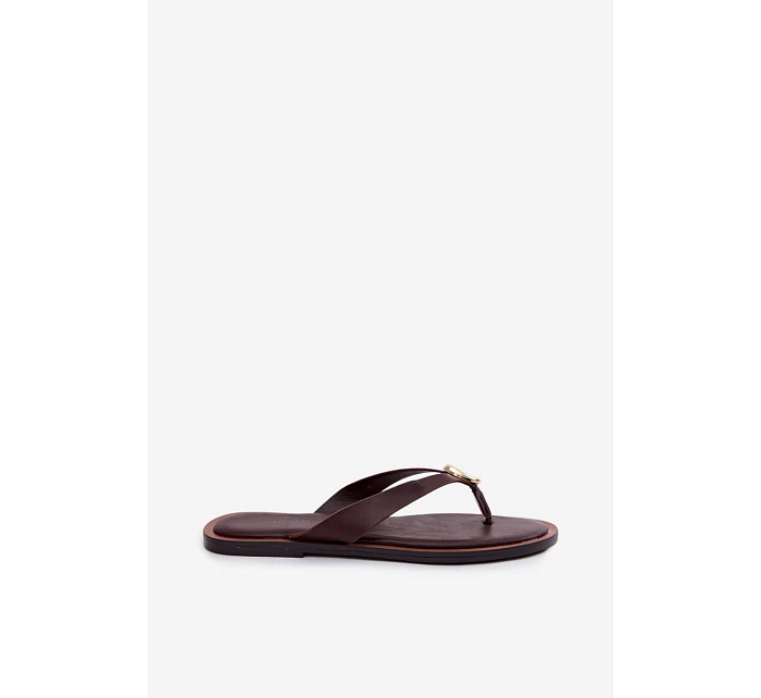 Dámské ploché žabky s zlatým detailem čokoládové model 22102942 - EVENTO