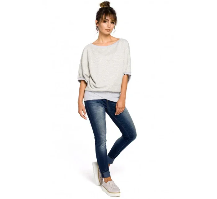 B048 Blúzka nadmernej veľkosti so zavinovacími detailmi - púdrová