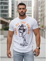Pánske biele bavlnené tričko s potlačou FashionStreet RX5619 Pánske biele bavlnené tričko s potlačou FashionStreet RX5619
