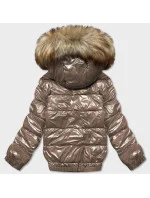 Dámska svetlohnedá lakovaná bunda (B8039-12)