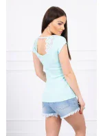 Blúzka s čipkovým výstrihom mätová