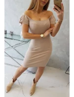 Pruhované nařasené šaty tmavě béžové Pruhované nařasené šaty tmavě béžové