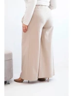 Dámske plus veľkosť široké nohavice s líhaním tmavá béžová