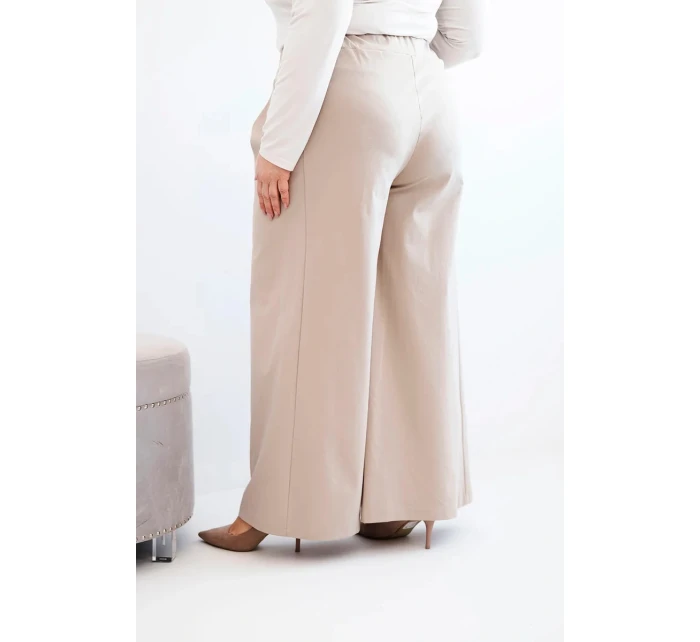 Dámske plus veľkosť široké nohavice s líhaním tmavá béžová