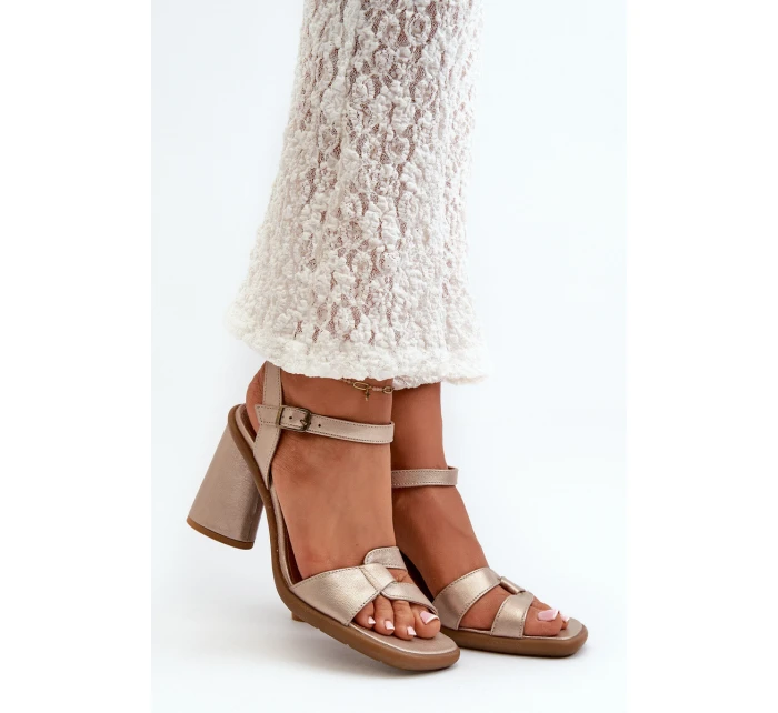 Skórzane Sandały Na Słupku Maciejka 06029-25 Złote