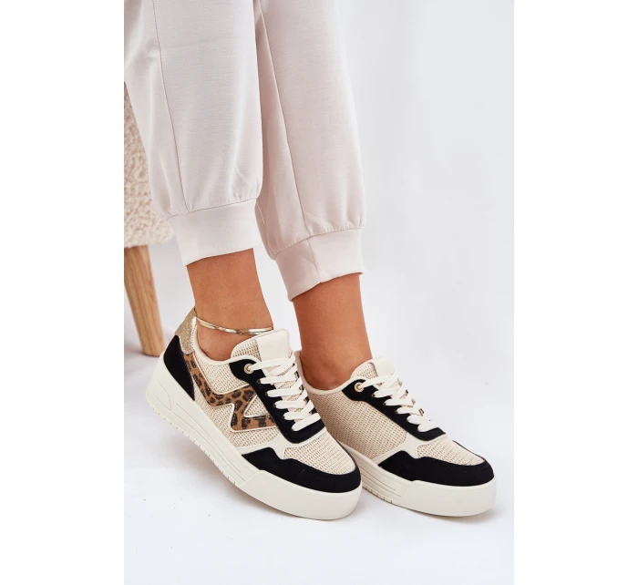 Buty Sportowe Damskie Na Platformie Panterka Czarne Lorori