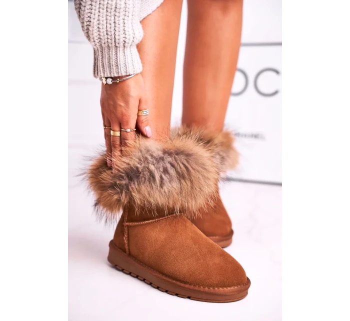 Dámské Kožené Sněhule S Kožešinou Camel Alexa