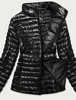 Čierna lesklá dámska prešívaná bunda (N-6107-1)