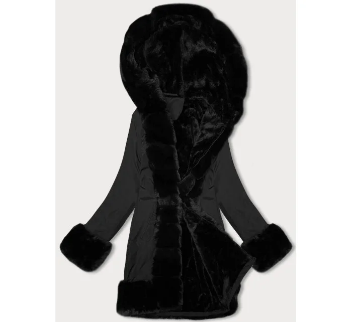 Černá dámská bunda s kožešinovou podšívkou model 21247366 - J.STYLE