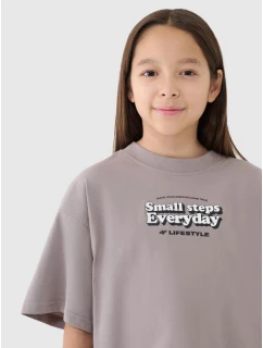 Dievčenský oversize crop top s potlačou 4F 4FJRSS25TTSHF2587-83S