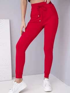 Dámske tepláky s vysokým pásom a šnúrkou na stiahnutie červené