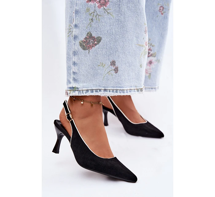 Dámské sandály na podpatku s lemovkou Černé model 22111356 - Boto