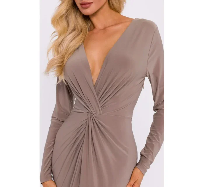 M840 Maxi šaty s uzlom - béžové M840 Maxi šaty s uzlom - béžové