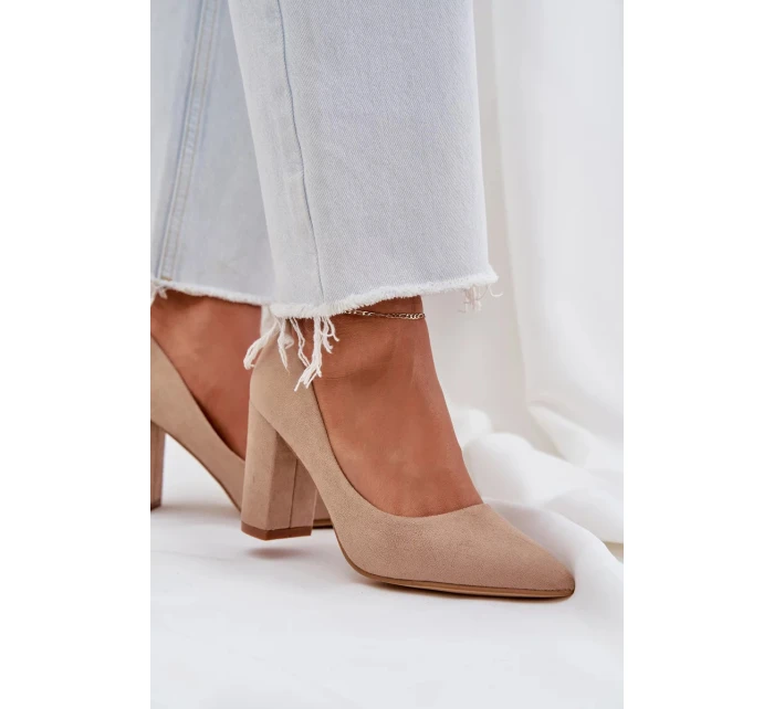 Dámske semišové lodičky na podpätku Florena - tmavobéžové Dámske semišové lodičky na podpätku Florena - tmavobéžové