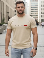 Pánske bavlnené tričko s nápisom PARIS, béžové, FashionStreet NX5139R