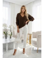 Teplý svetr oversize s vazbou a výstřihem do V model 21865253 - numoco basic
