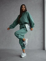 Bavlnené tepláky s krátkou mikinou zelené (82160)