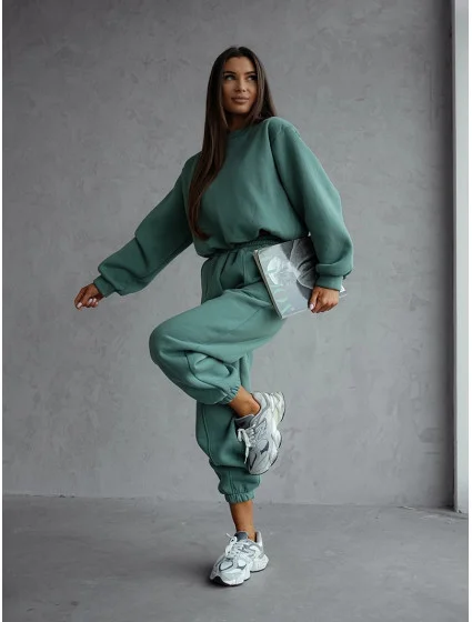 Zelený dámský bavlněný teplákový komplet s krátkou mikinou model 20905689 - Moon